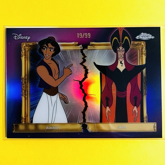 2026 Topps Chrome Disney Neon Fractured Frames Aladdin Jafar FFR-16 /99 Refactor